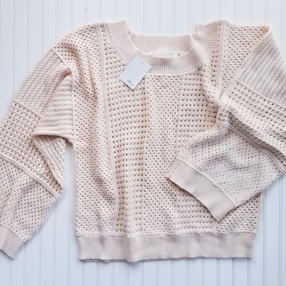 Fate by LFD Wide Open Arm Ivory Sweater Size Large Relaxed Crochet NEW NWT - Picture 6 of 10
